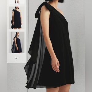 N WT Lauren Ralph Lauren Black Kyrella Georgette One Shoulder Cocktail Dress